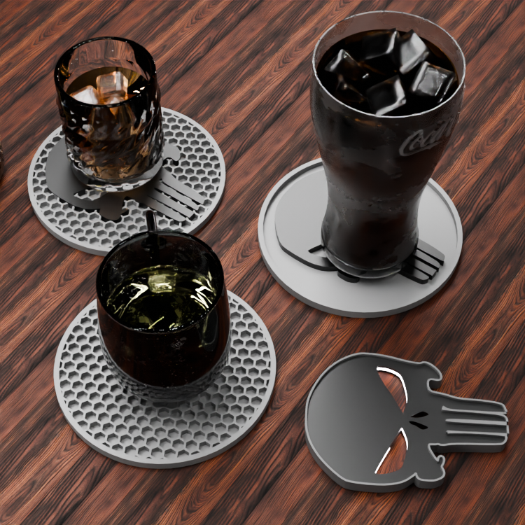 🟠The Punisher Logo and Honeycomb Table Coaster