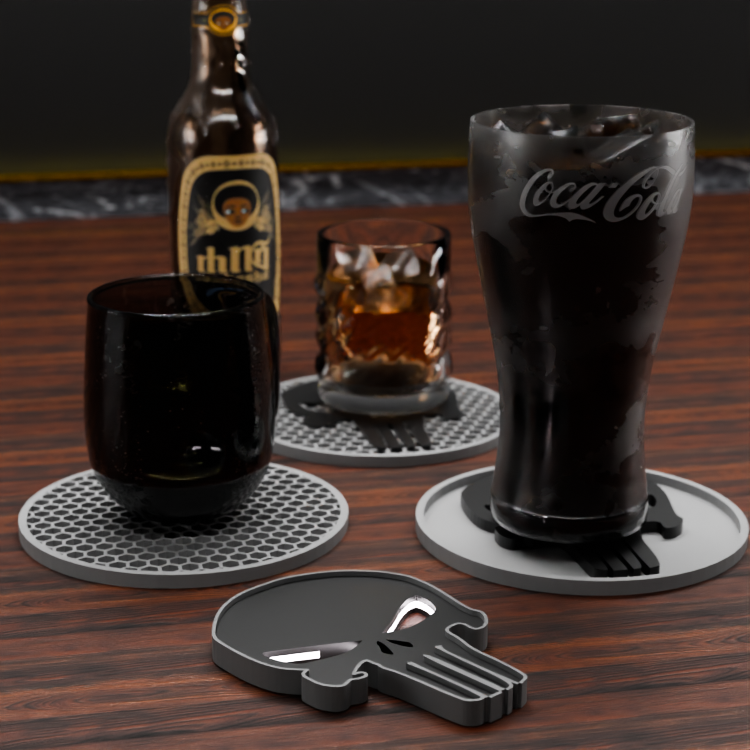 🟠The Punisher Logo and Honeycomb Table Coaster