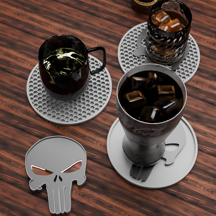 🟠The Punisher Logo and Honeycomb Table Coaster
