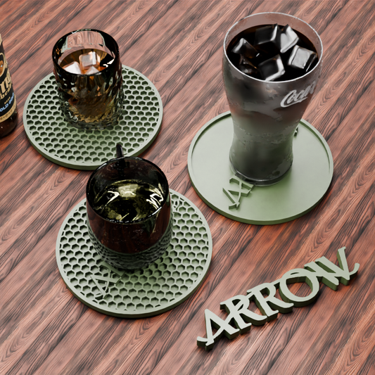 🟠 Arrow Logo and Honeycomb Table Coaster