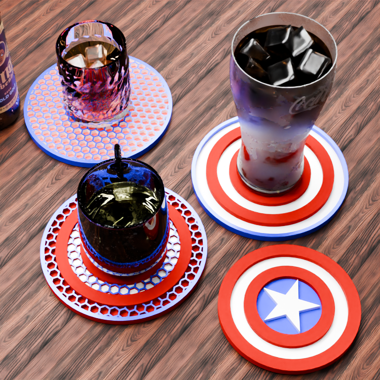 🟠Captain America Logo and Honeycomb Table Coaster