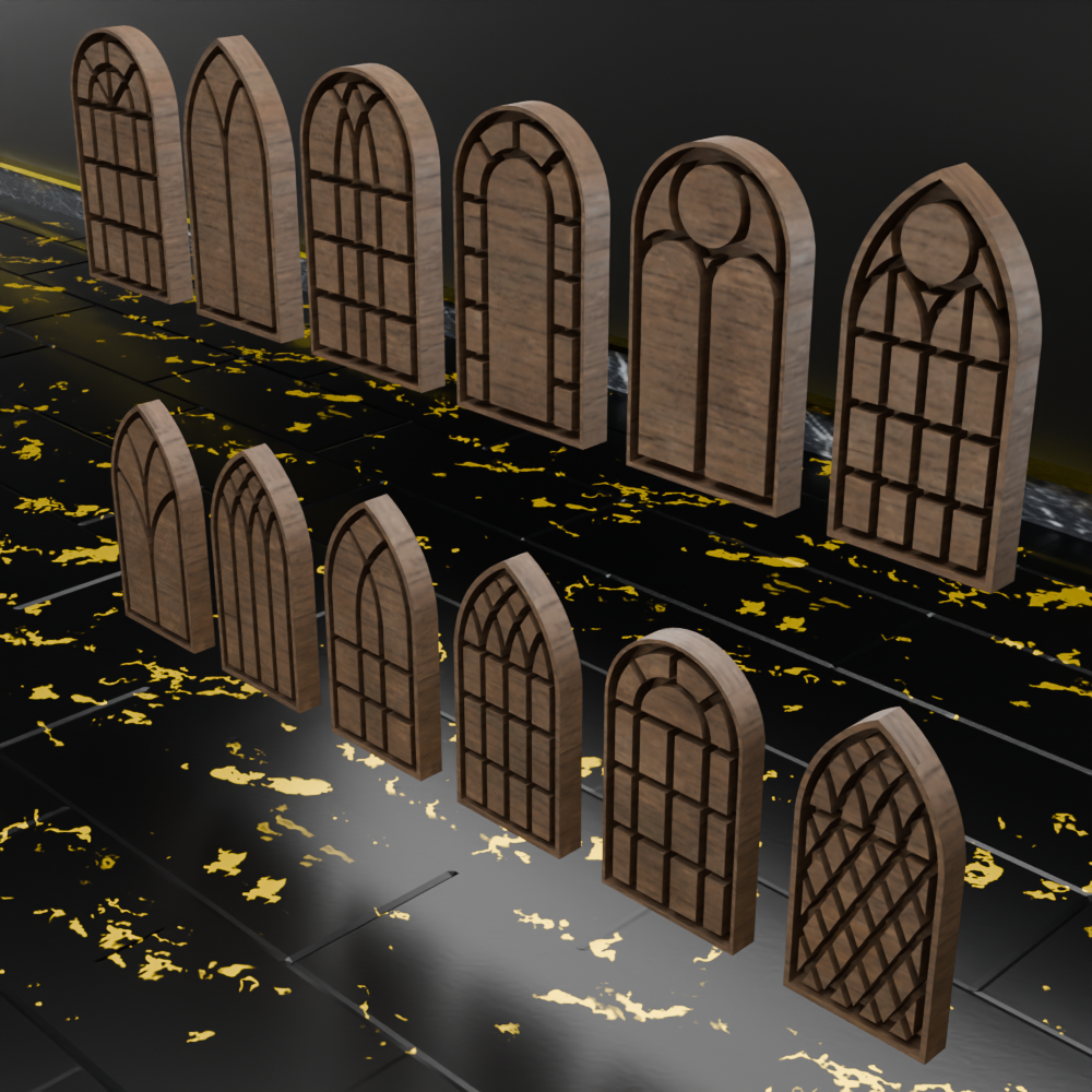🟠12x Gothic Windows Set Silhouette Of Vintage Stained Glass Church Frames for 3.75" (1:18) Figure Dioramas