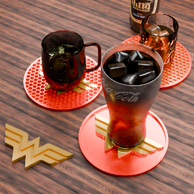 🟠Wonder Woman Logo and Honeycomb Table Coaster