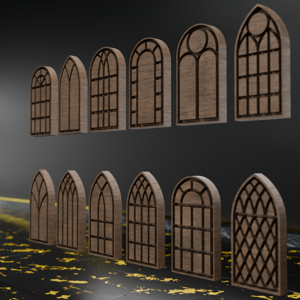 🟠12x Gothic Windows Set Silhouette Of Vintage Stained Glass Church Frames for 3.75" (1:18) Figure Dioramas
