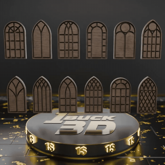 🟠12x Gothic Windows Set Silhouette Of Vintage Stained Glass Church Frames for 3.75" (1:18) Figure Dioramas