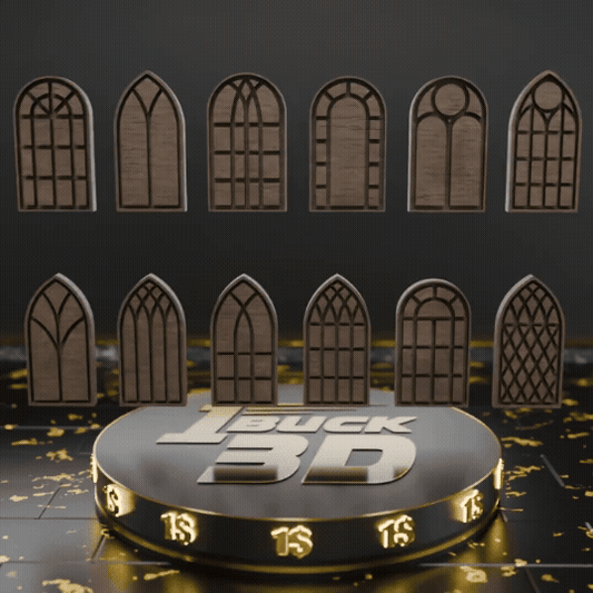 🟠 12x Gothic Windows Set Silhouette Of Vintage Stained Glass Church Frames for 3.75" (1:18) Figure Dioramas