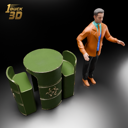 🟠Chemical Storage Drum Barrel Table and Chairs Set for 3.75" (1:18) Figure Dioramas