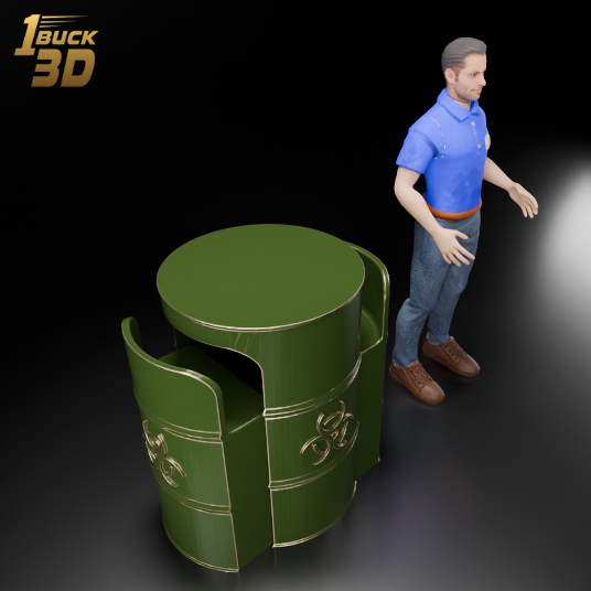 🟠Chemical Storage Drum Barrel Table and Chairs Set for 3.75" (1:18) Figure Dioramas