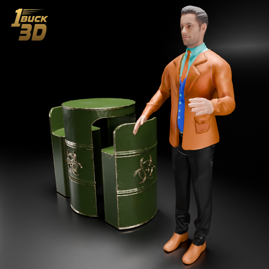 🟠Chemical Storage Drum Barrel Table and Chairs Set for 3.75" (1:18) Figure Dioramas
