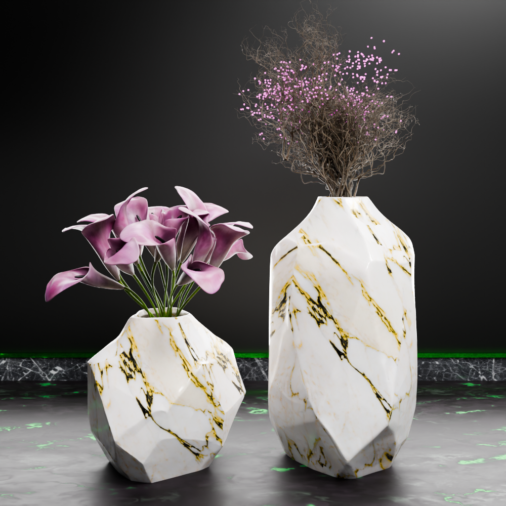 🟢 Pair of Low Poly Vases