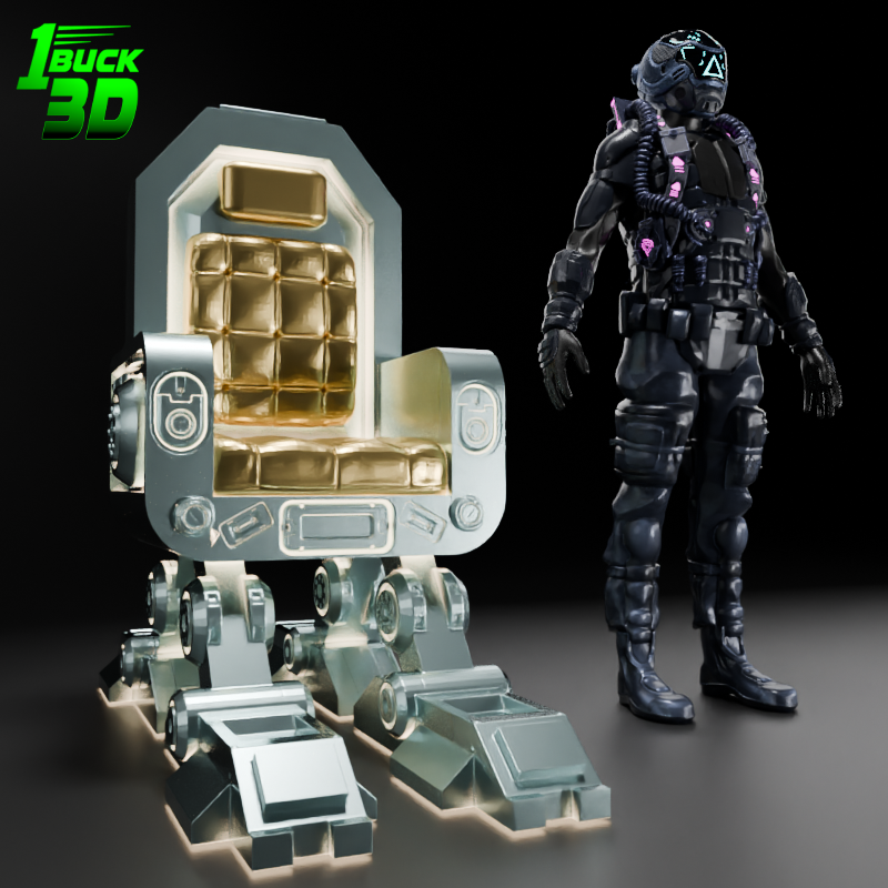 🟢 Sci-Fi Futuristic Chair #3 for 3.75" (1:18) Figure Dioramas