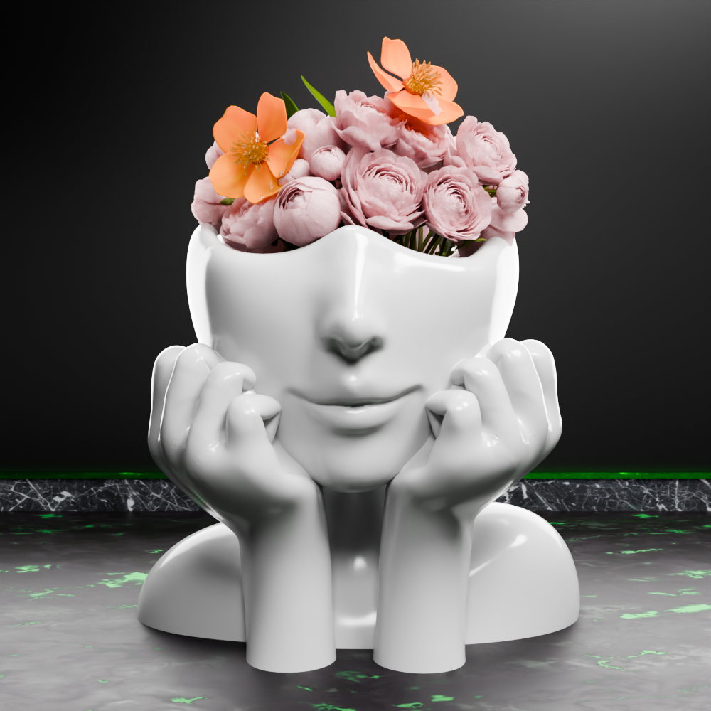 🟢 Elegant Female Cute Lady Girl Head Vase with Hands #2