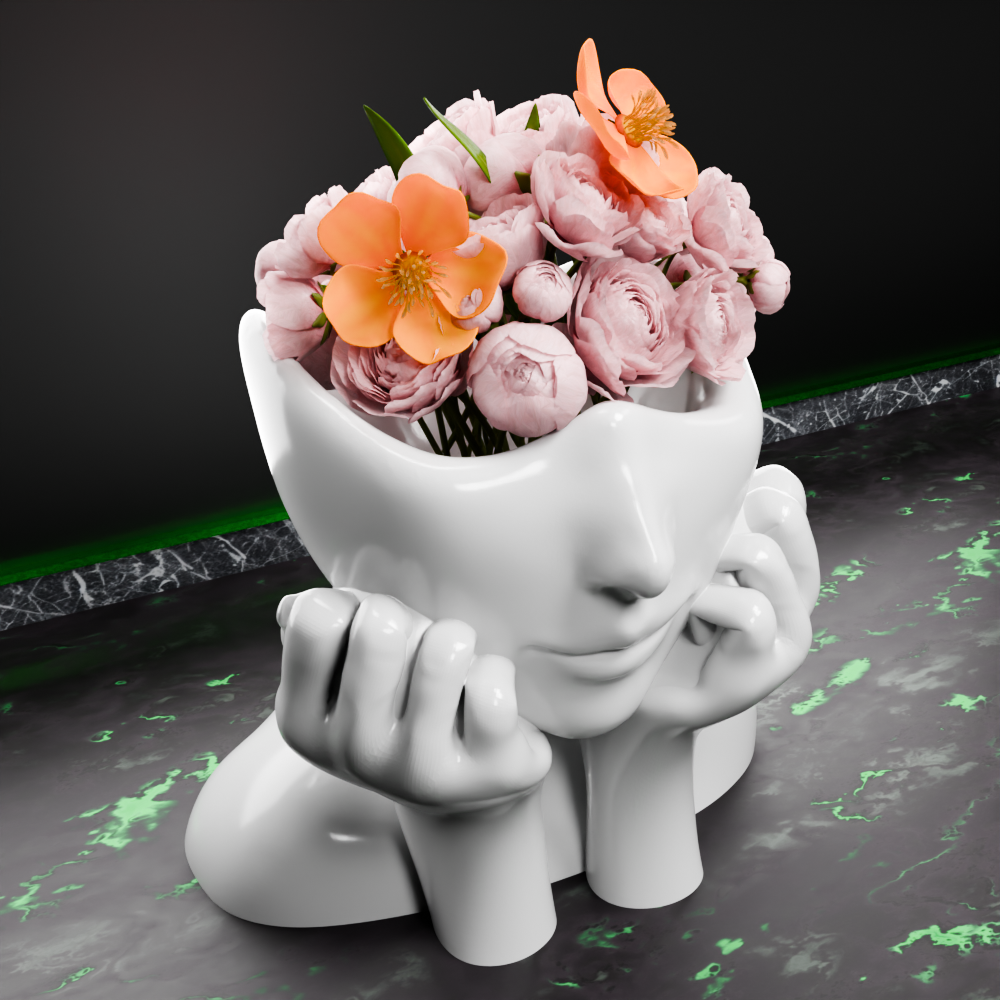 🟢 Elegant Female Cute Lady Girl Head Vase with Hands #2