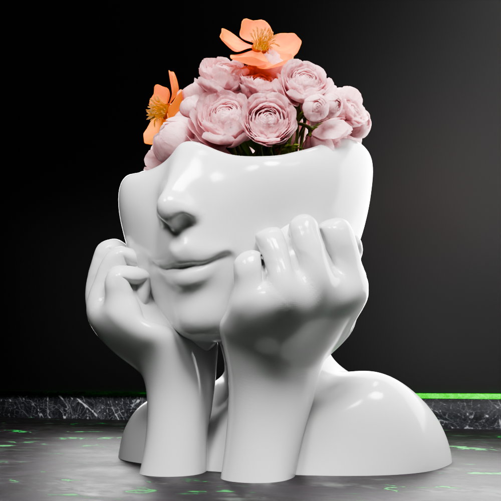 🟢 Elegant Female Cute Lady Girl Head Vase with Hands #2