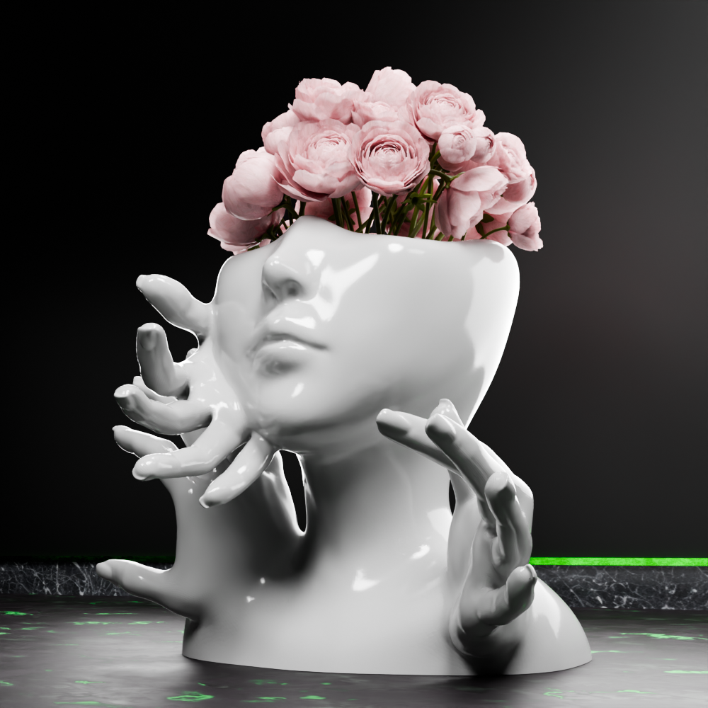 🟢 Elegant Female Cute Lady Girl Abnormal Head Vase with Hands