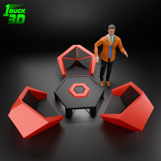 🟢 Futuristic Low Poly Table and Chairs Set for 3.75" (1:18) Figure Dioramas