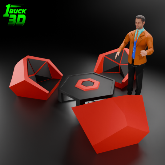 🟢 Futuristic Low Poly Table and Chairs Set for 3.75" (1:18) Figure Dioramas