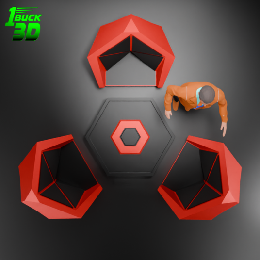🟢 Futuristic Low Poly Table and Chairs Set for 3.75" (1:18) Figure Dioramas