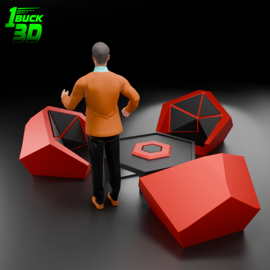 🟢 Futuristic Low Poly Table and Chairs Set for 3.75" (1:18) Figure Dioramas