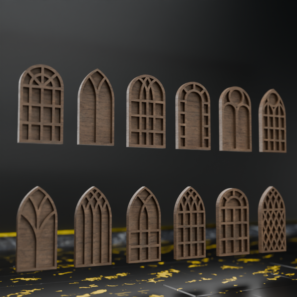 🟠12x Gothic Windows Set Silhouette Of Vintage Stained Glass Church Frames for 3.75" (1:18) Figure Dioramas