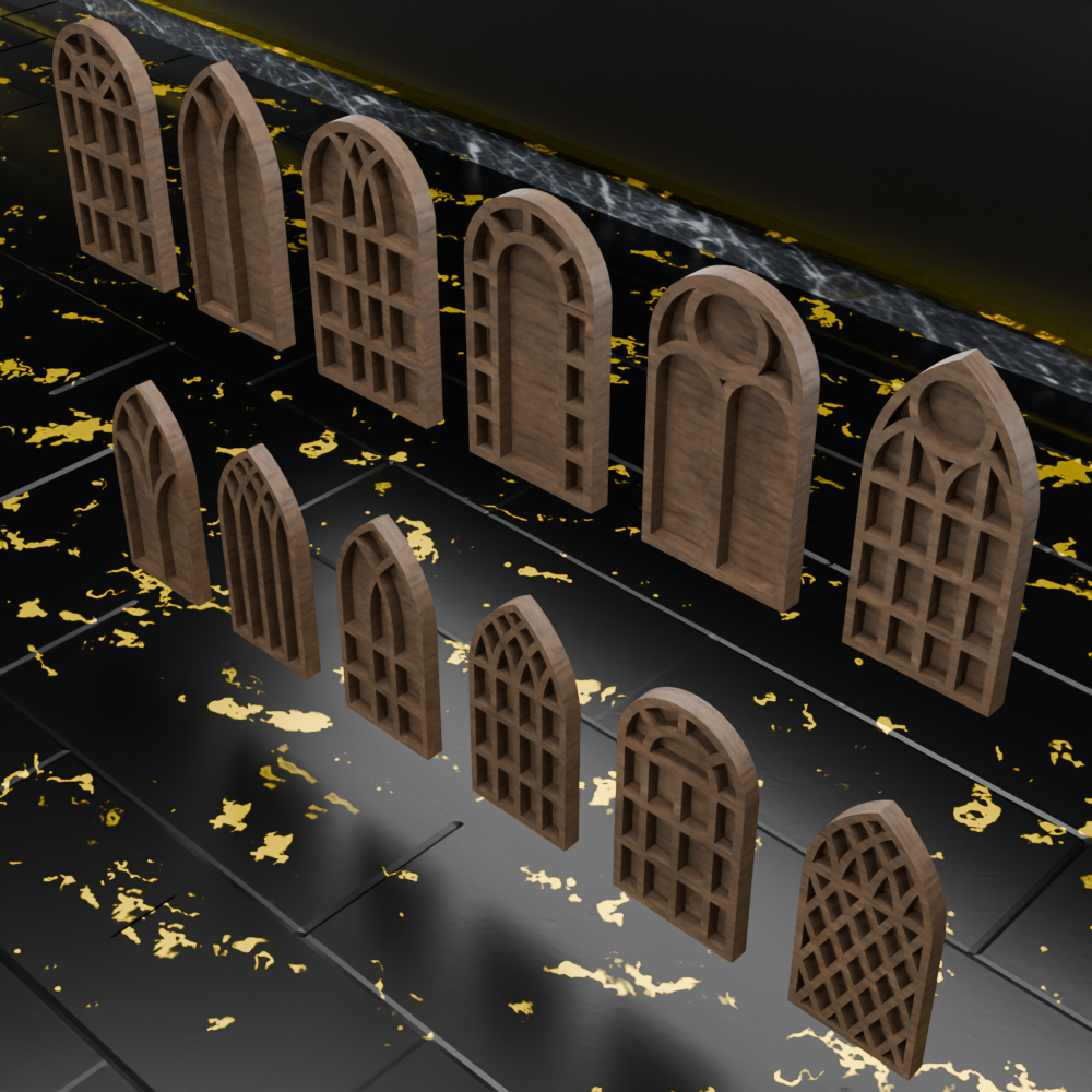 🟠12x Gothic Windows Set Silhouette Of Vintage Stained Glass Church Frames for 3.75" (1:18) Figure Dioramas