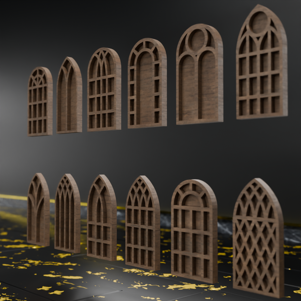 🟠12x Gothic Windows Set Silhouette Of Vintage Stained Glass Church Frames for 3.75" (1:18) Figure Dioramas