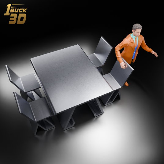 🟠Modern Simple Minimalist Table and Chairs Set for 3.75" (1:18) Figure Dioramas