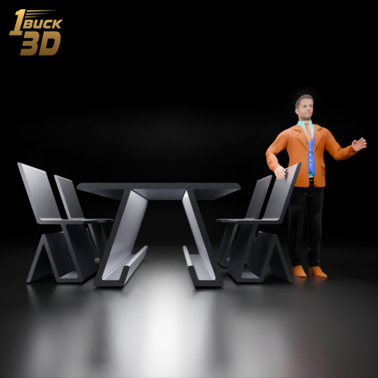 🟠Modern Simple Minimalist Table and Chairs Set for 3.75" (1:18) Figure Dioramas