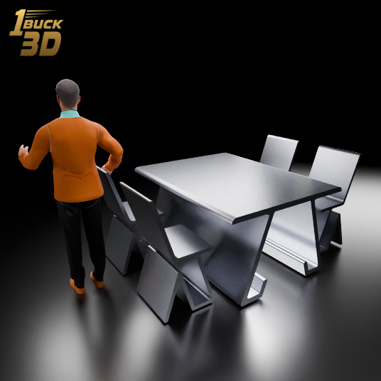 🟠Modern Simple Minimalist Table and Chairs Set for 3.75" (1:18) Figure Dioramas