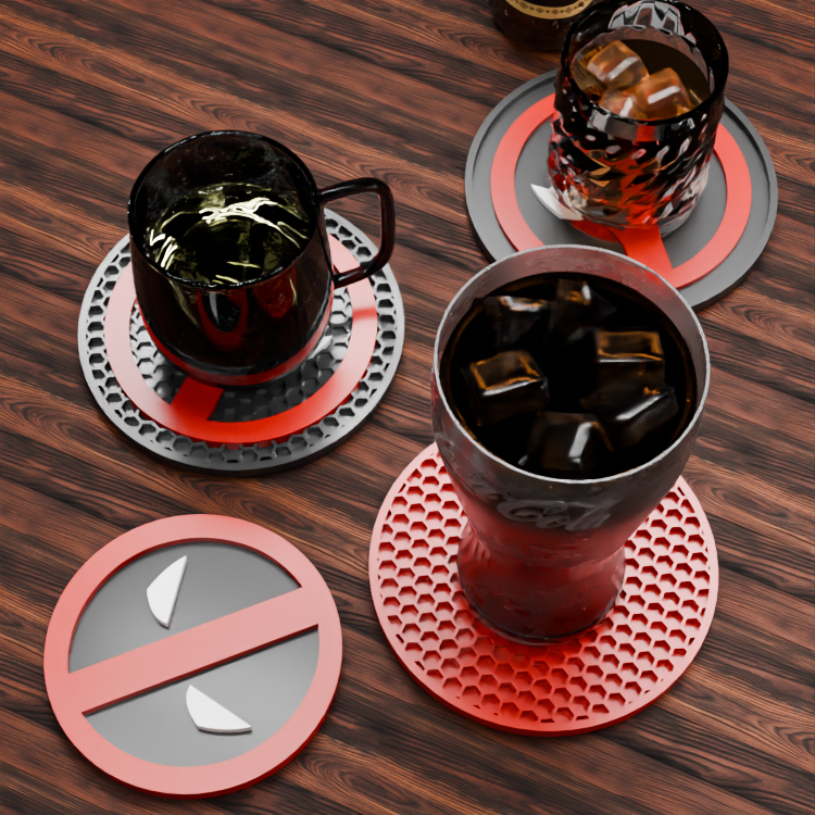 🟠 Deadpool Logo and Honeycomb Table Coaster