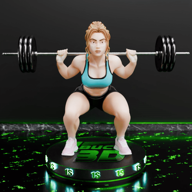 🟢 Strong Athletic Female Powerlifter Barbell Squat Pose Fitness Statue STL
