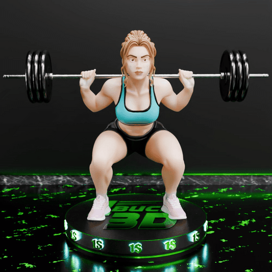 🟢 Strong Athletic Female Powerlifter Barbell Squat Pose Fitness Statue STL