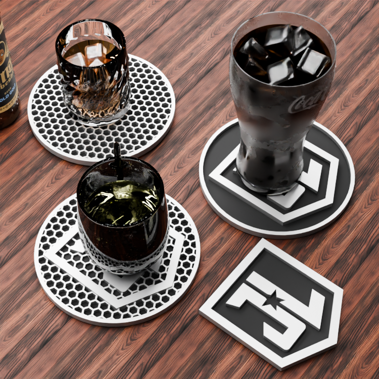 🟠 Justice League Logo and Honeycomb Table Coaster