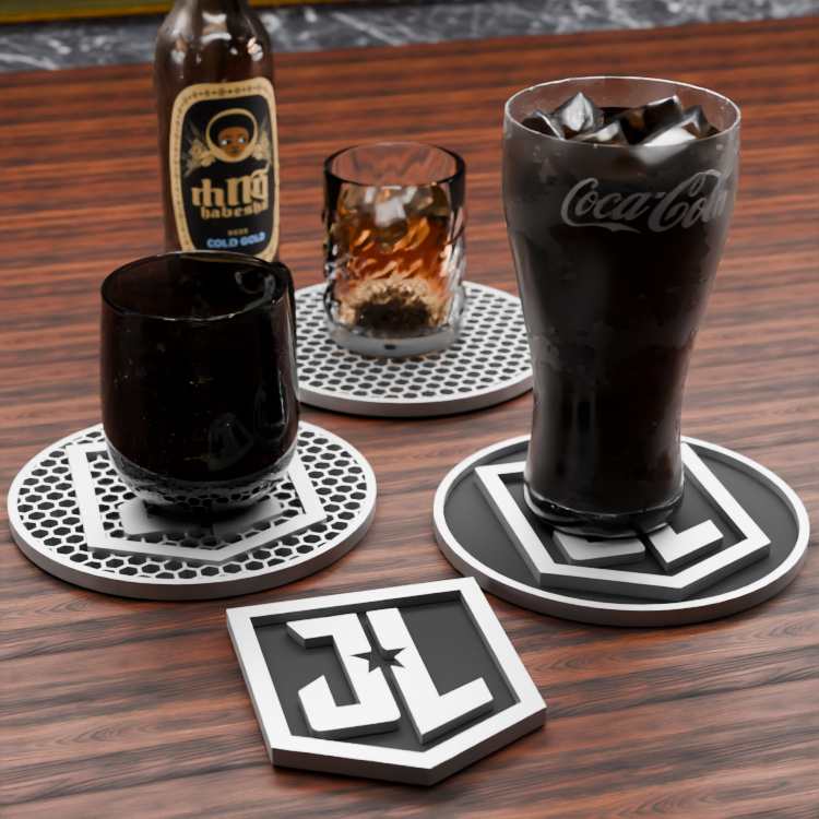 🟠 Justice League Logo and Honeycomb Table Coaster