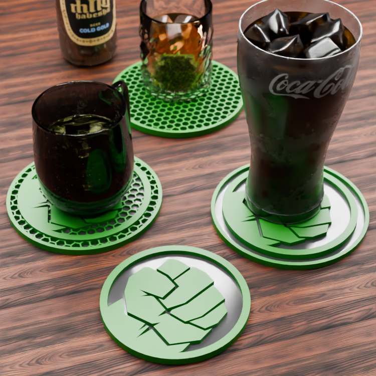 🟠 Hulk Logo and Honeycomb Table Coaster