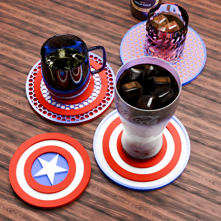 🟠 Captain America Logo and Honeycomb Table Coaster