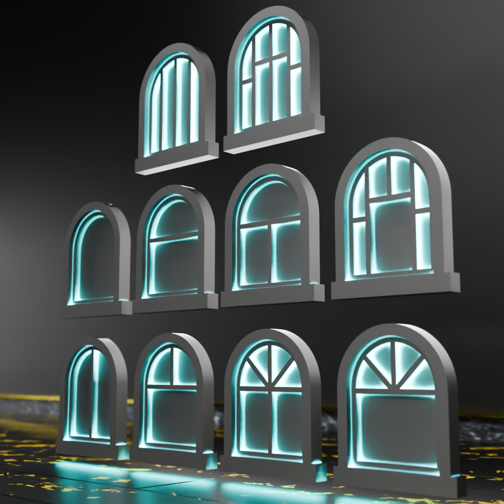 🟠 10x Arched Windows Shapes Collection for 3.75" (1:18) Figure Dioramas