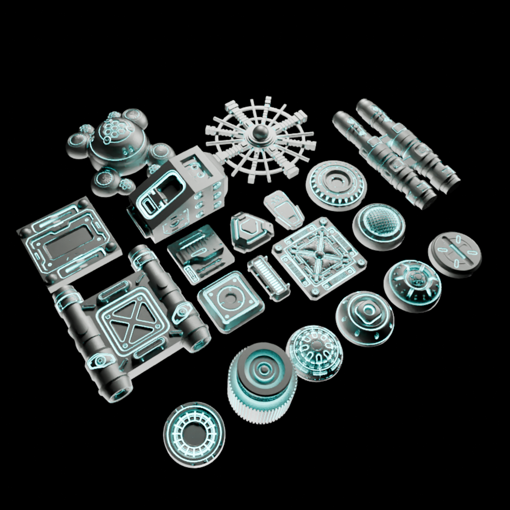 🟢 20x Sci-Fi Greebles, Greeblies for Action Figure Dioramas and Displays #1