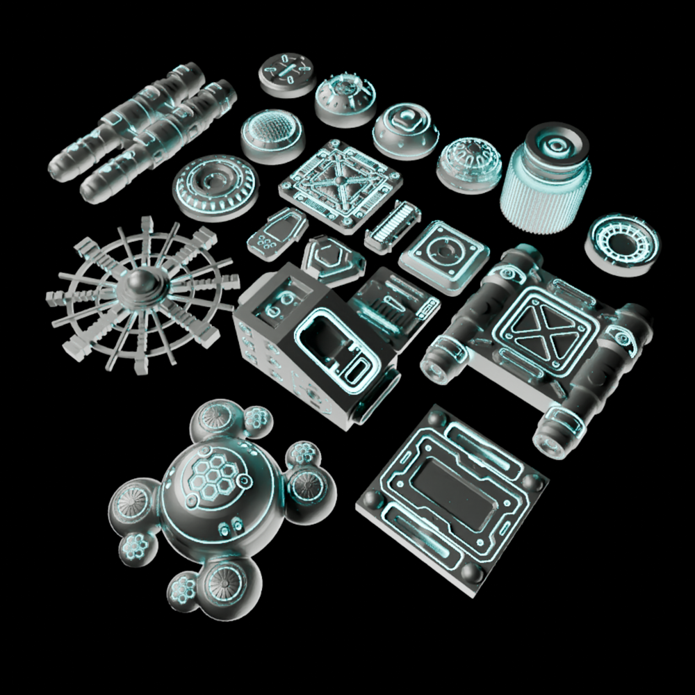 🟢 20x Sci-Fi Greebles, Greeblies for Action Figure Dioramas and Displays #1