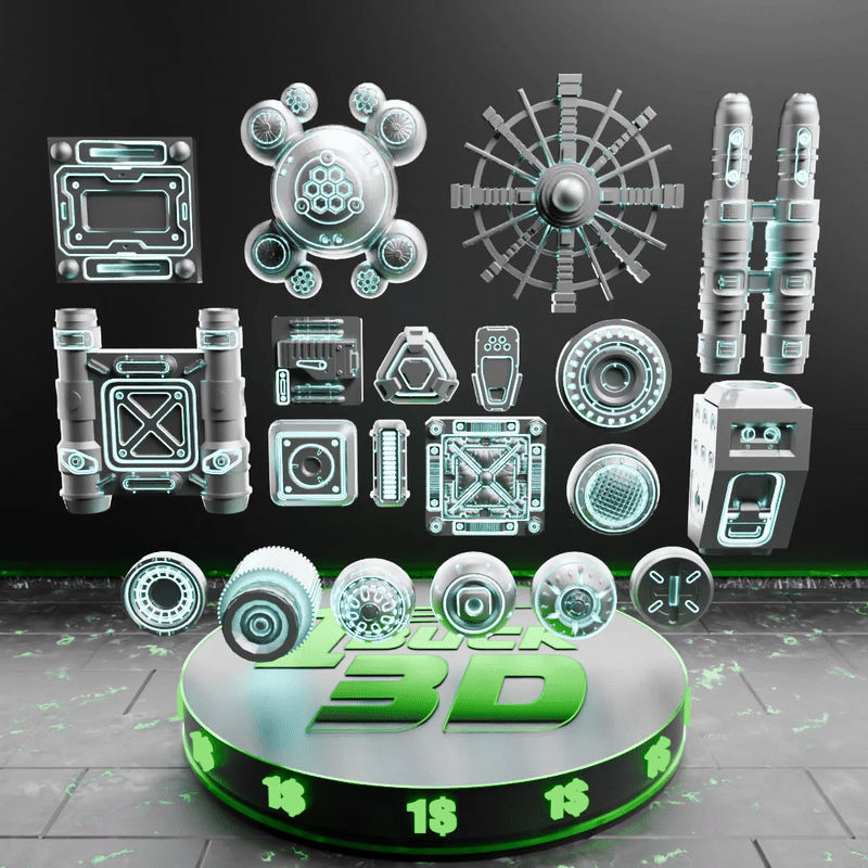 🟢 20x Sci-Fi Greebles, Greeblies for Action Figure Dioramas and Displays #1