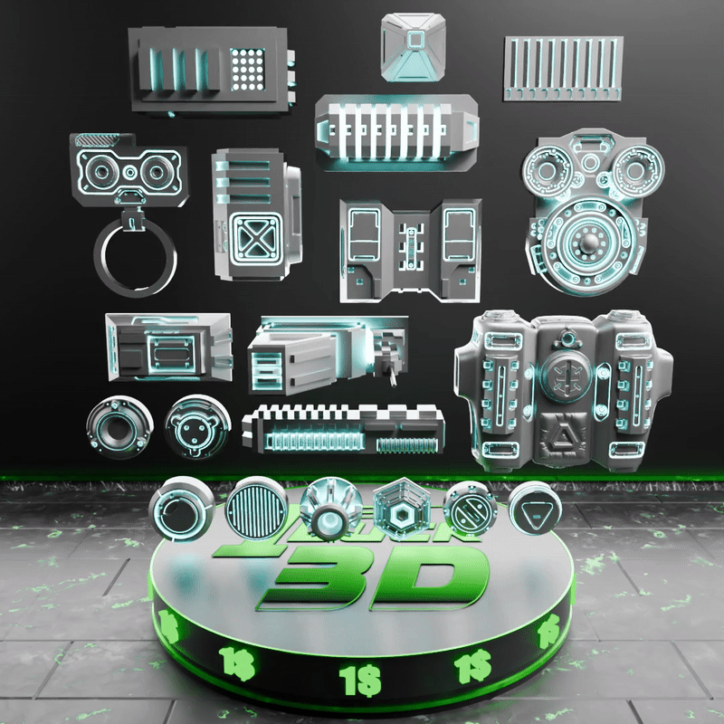 🟢 20x Sci-Fi Greebles, Greeblies for Action Figure Dioramas and Displays #2