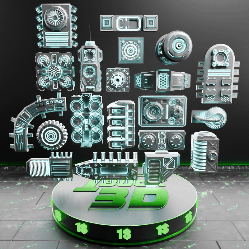 🟢 20x Sci-Fi Greebles, Greeblies for Action Figure Dioramas and Displays #3