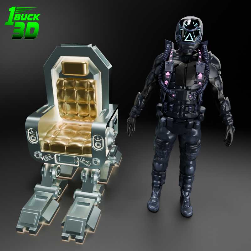 🟢 Sci-Fi Futuristic Chair #3 for 3.75" (1:18) Figure Dioramas
