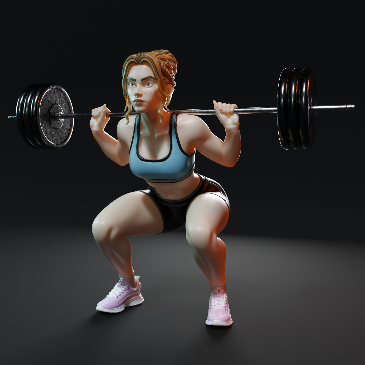 🟢 Strong Athletic Female Powerlifter Barbell Squat Pose Fitness Statue STL