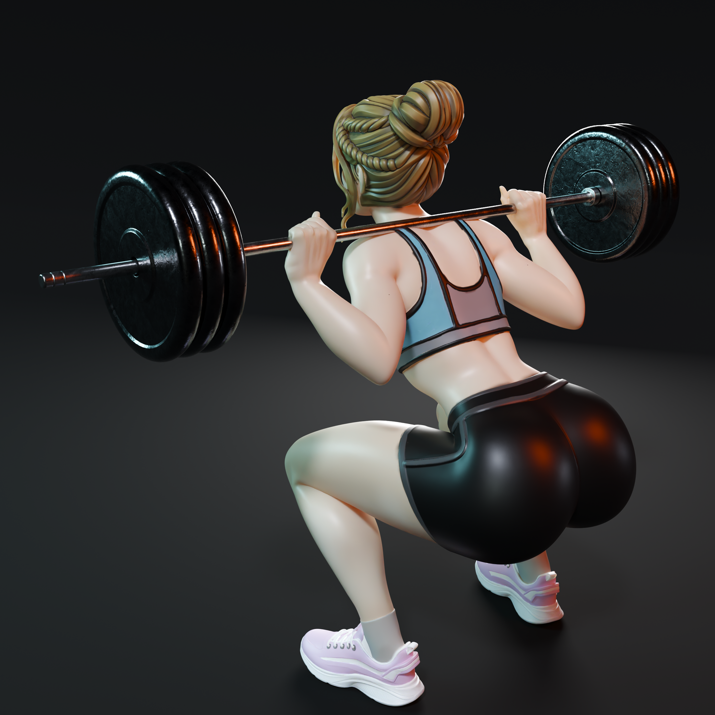 🟢 Strong Athletic Female Powerlifter Barbell Squat Pose Fitness Statue STL