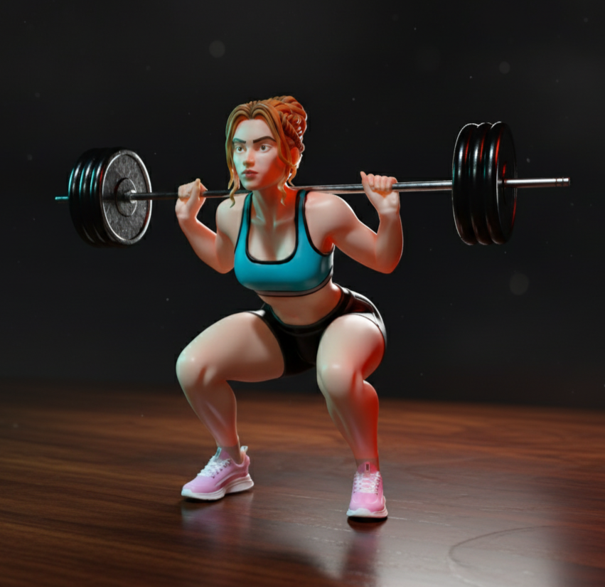 🟢 Strong Athletic Female Powerlifter Barbell Squat Pose Fitness Statue STL