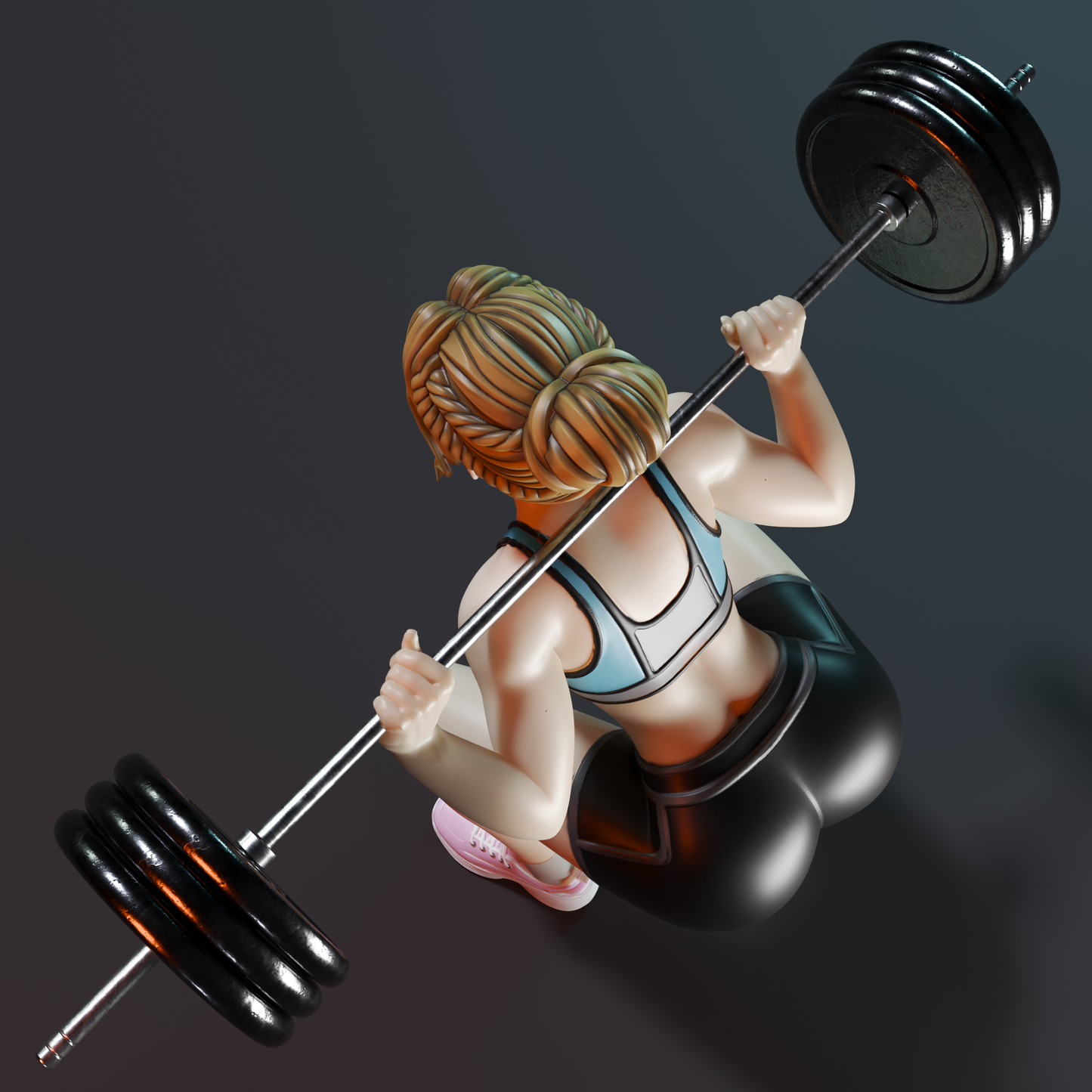 🟢 Strong Athletic Female Powerlifter Barbell Squat Pose Fitness Statue STL