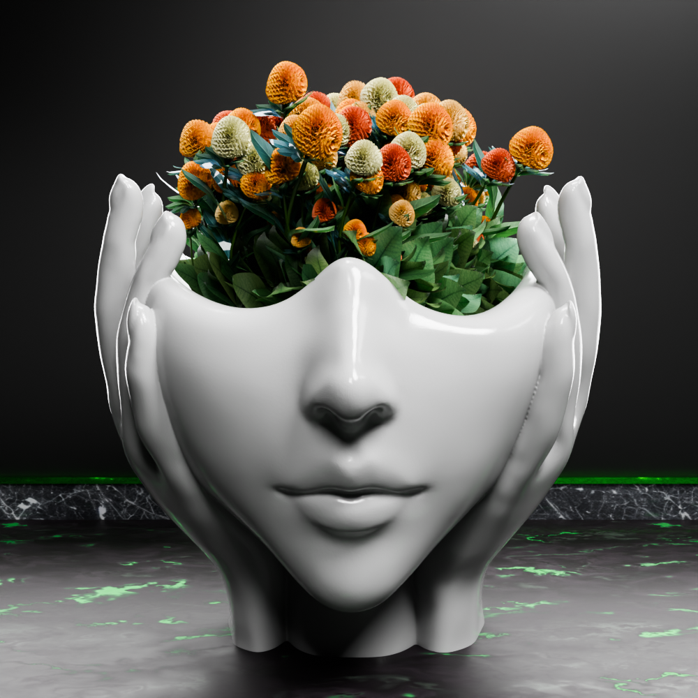 🟢 Elegant Female Cute Lady Girl Head Vase with Hands #1