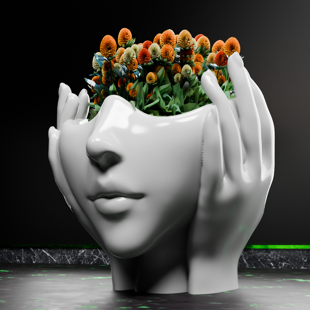 🟢 Elegant Female Cute Lady Girl Head Vase with Hands #1