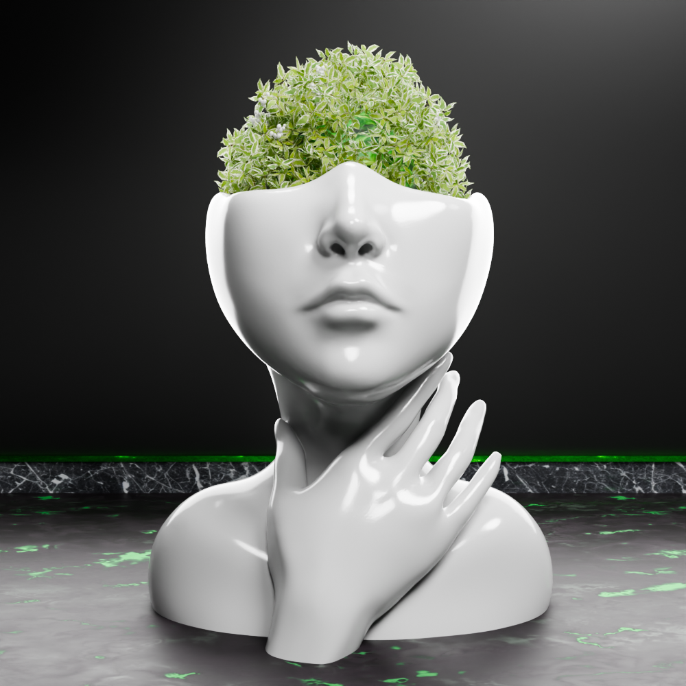 🟢 Elegant Female Cute Lady Girl Head Vase with One Hand